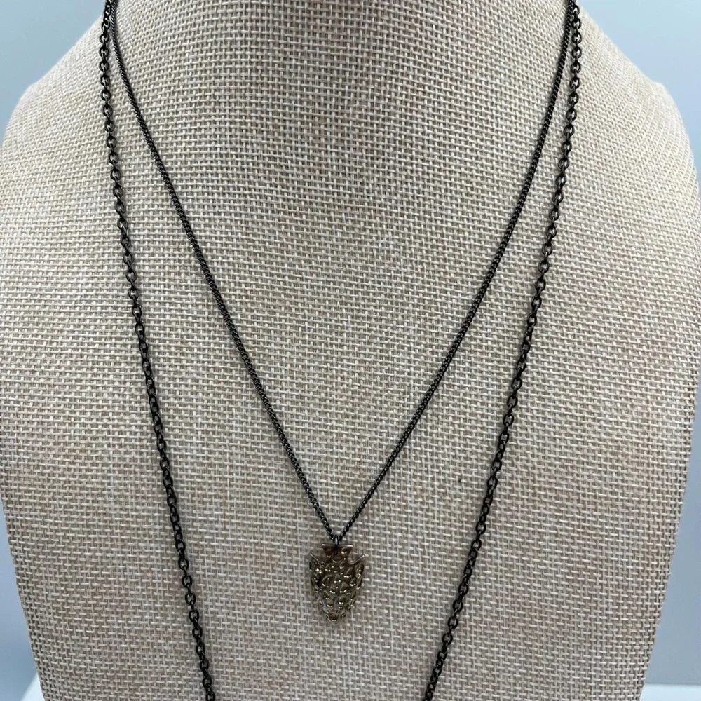 Vintage Gunmetal Gold Tone Arrowhead Chevron Faux Druzy Layered Pendant Necklace